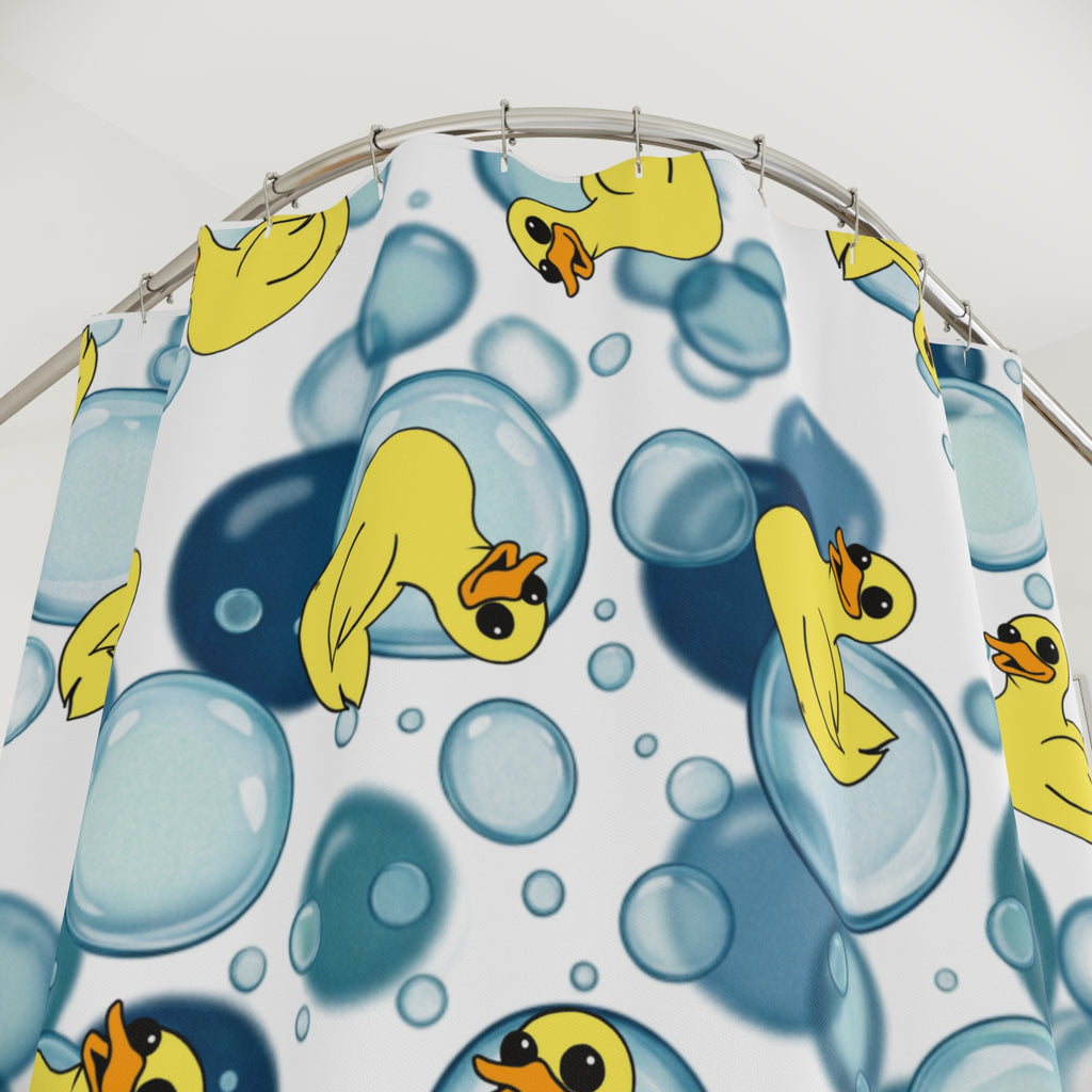 Kids Rubber Duck Shower Curtain — Bubble Bath Bathroom Decor