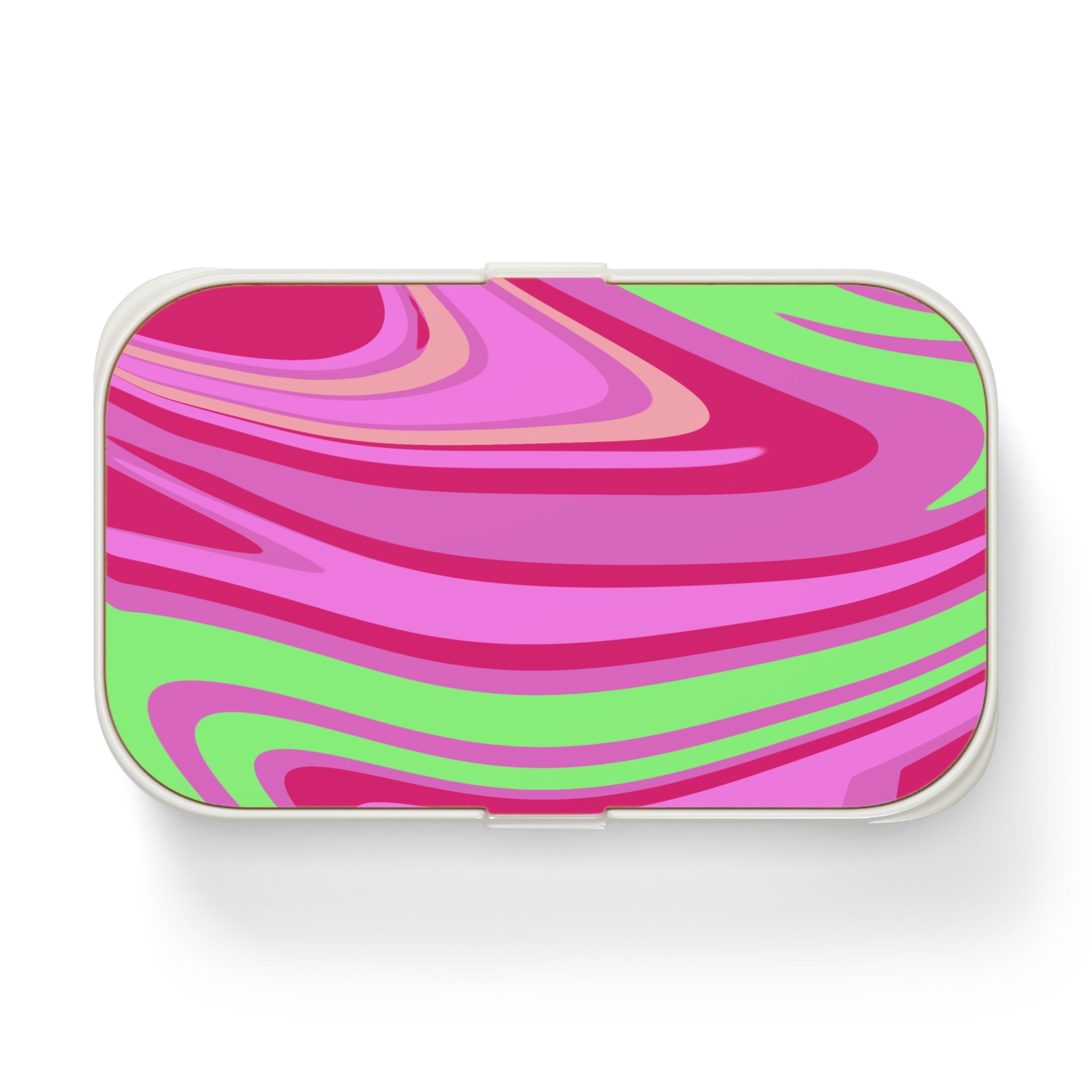 Colorful Swirl Bento Lunch Box – Pink & Lime Retro Marble Design