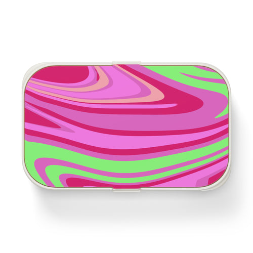 Colorful Swirl Bento Lunch Box – Pink & Lime Retro Marble Design