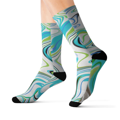 Aqua Marble Sublimation Socks — Swirl Pattern Crew Socks