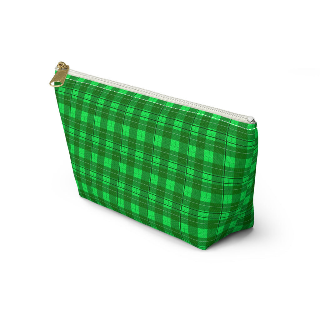 Green Plaid Accessory Pouch — T‑Bottom Travel Cosmetic Bag