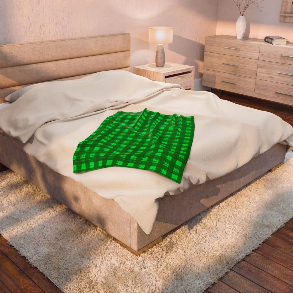 Green Buffalo Plaid Velveteen Plush Blanket