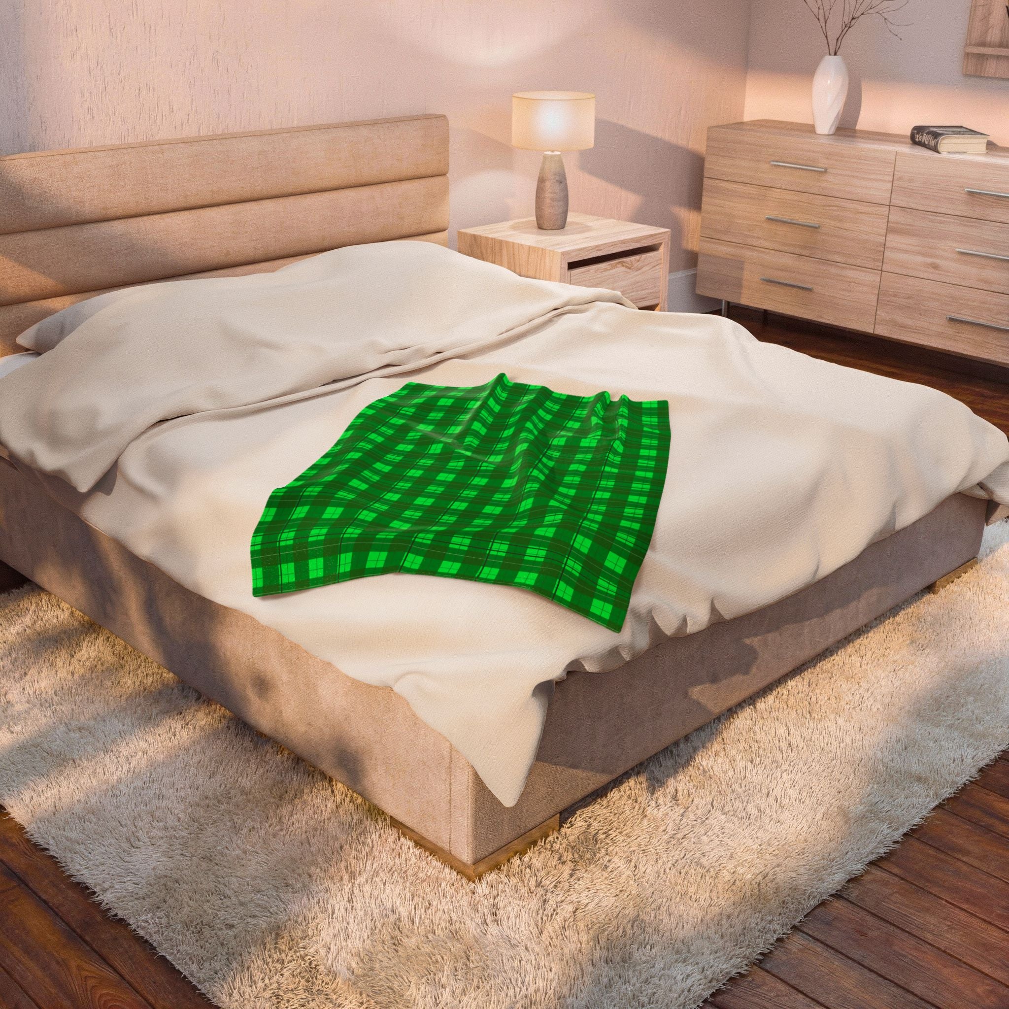 Green Buffalo Plaid Velveteen Plush Blanket