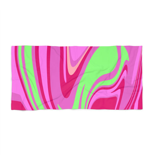 Beach Towel — Retro Pink & Lime Swirl Pattern