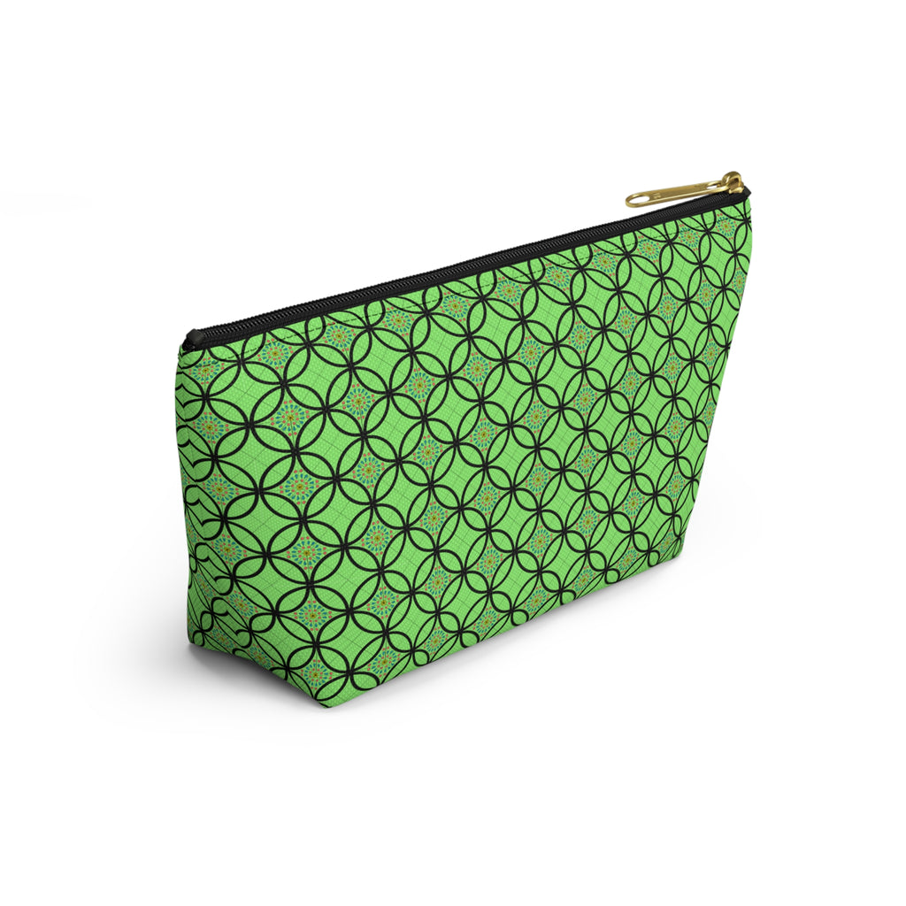 Green Geometric Accessory Pouch — T‑Bottom Makeup Bag