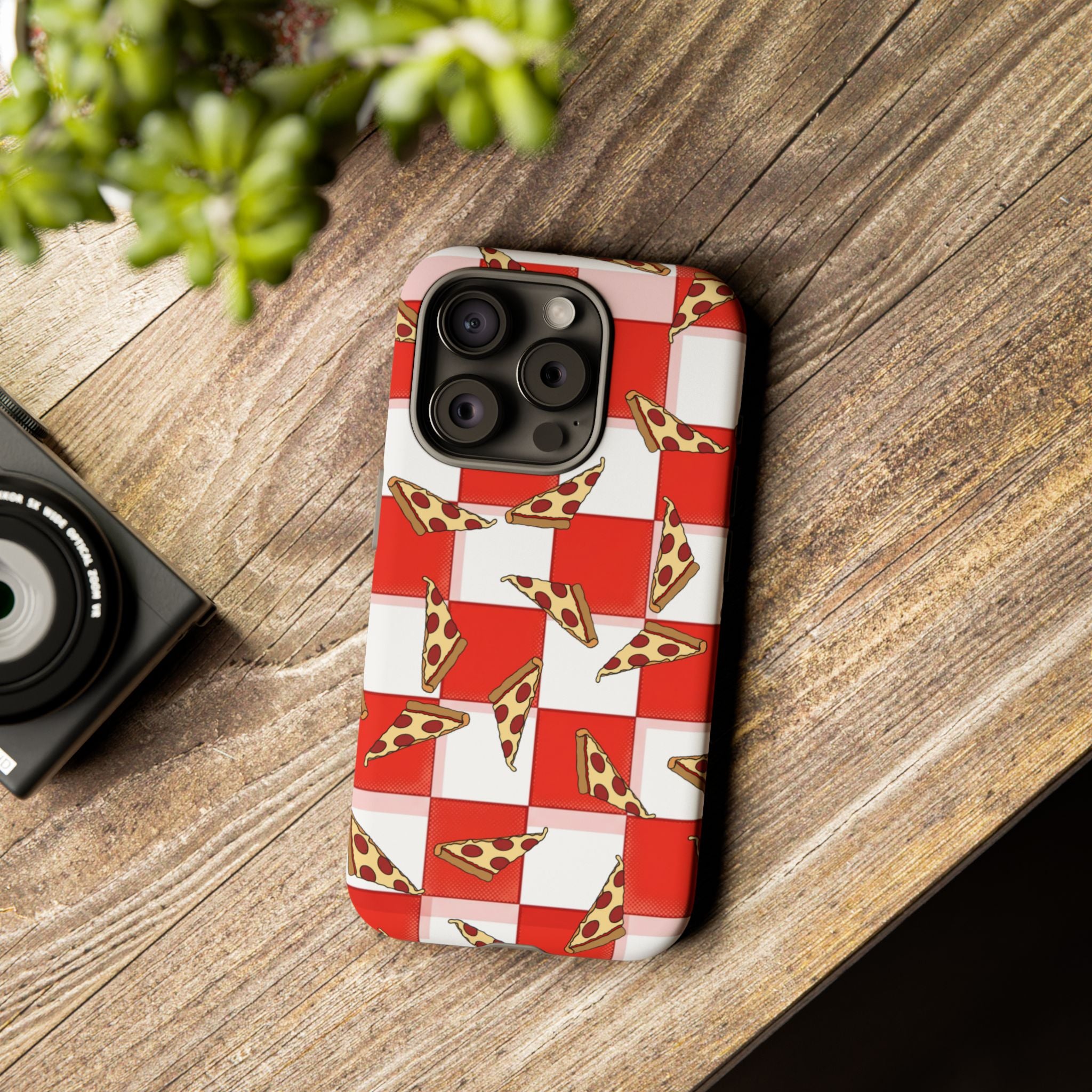 Pizza Pattern Phone Case — Red Picnic Table Pepperoni Design