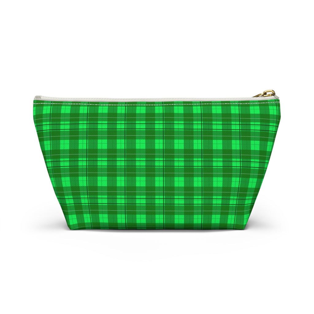 Green Plaid Accessory Pouch — T‑Bottom Travel Cosmetic Bag