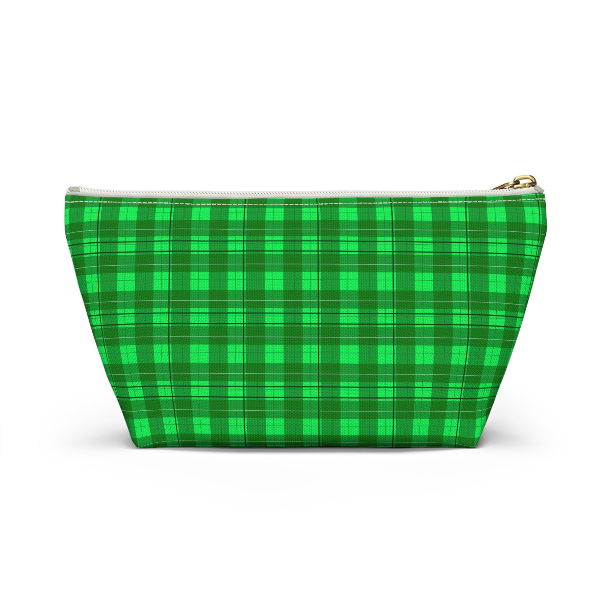 Green Plaid Accessory Pouch — T‑Bottom Travel Cosmetic Bag