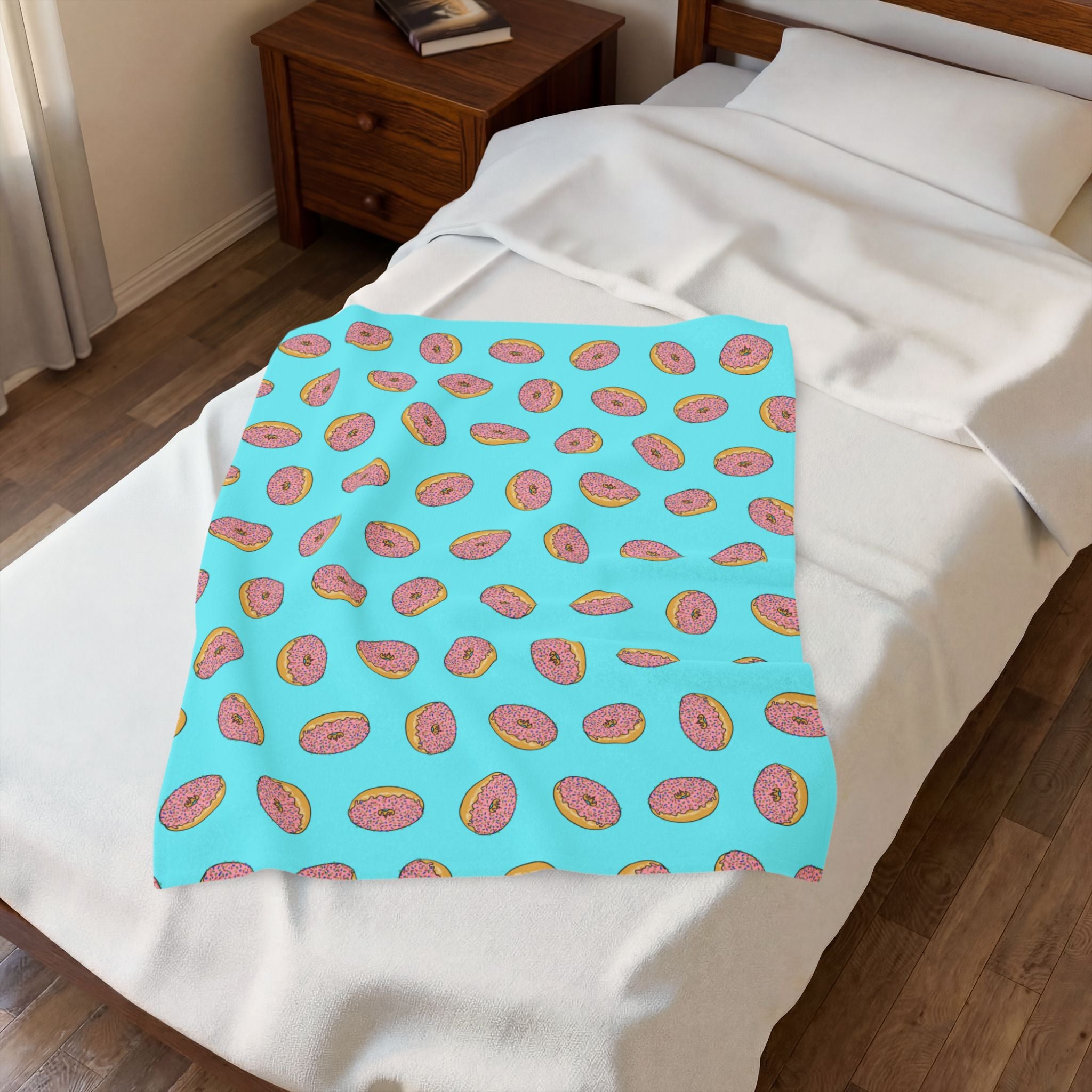 Pink Donut Pattern Velveteen Plush Blanket | Blue Sprinkle Bakery Throw