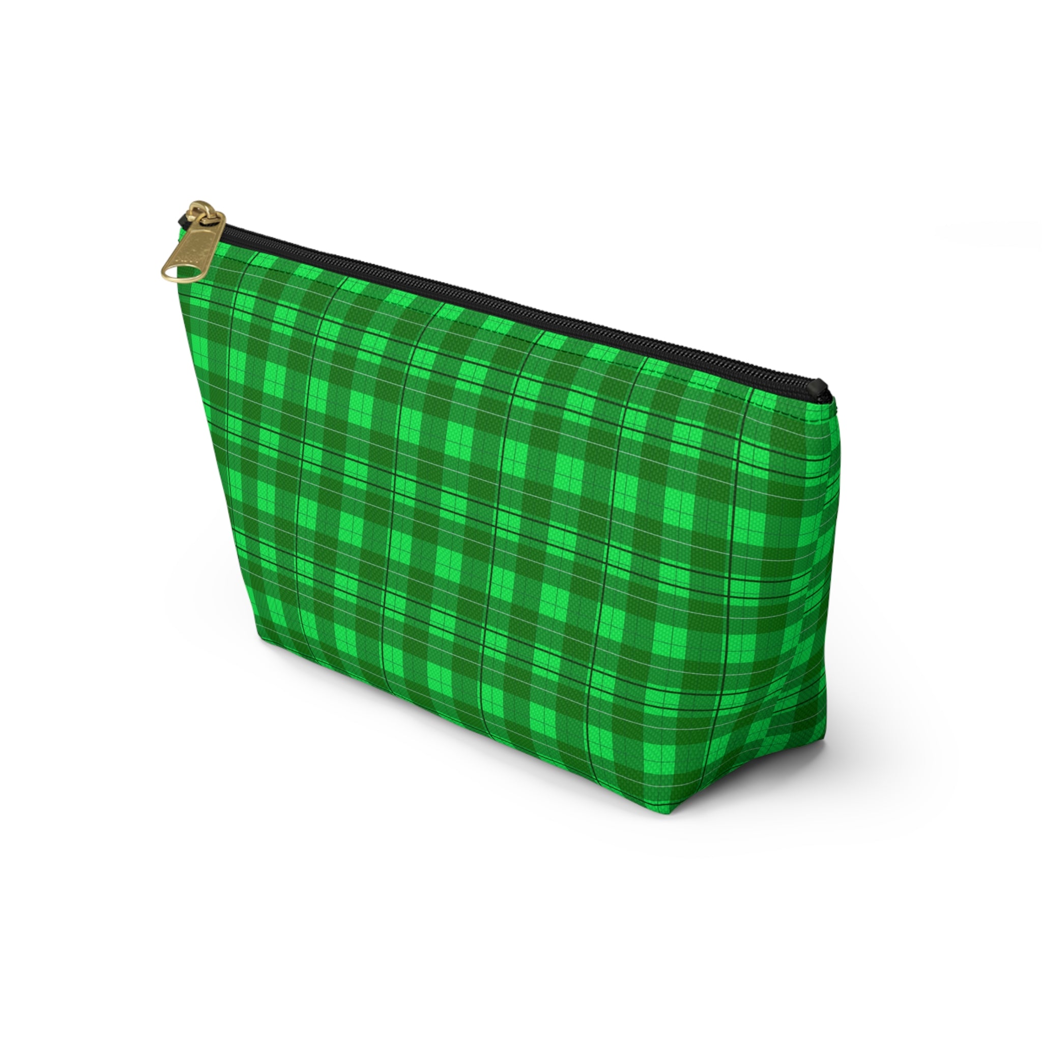 Green Plaid Accessory Pouch — T‑Bottom Travel Cosmetic Bag
