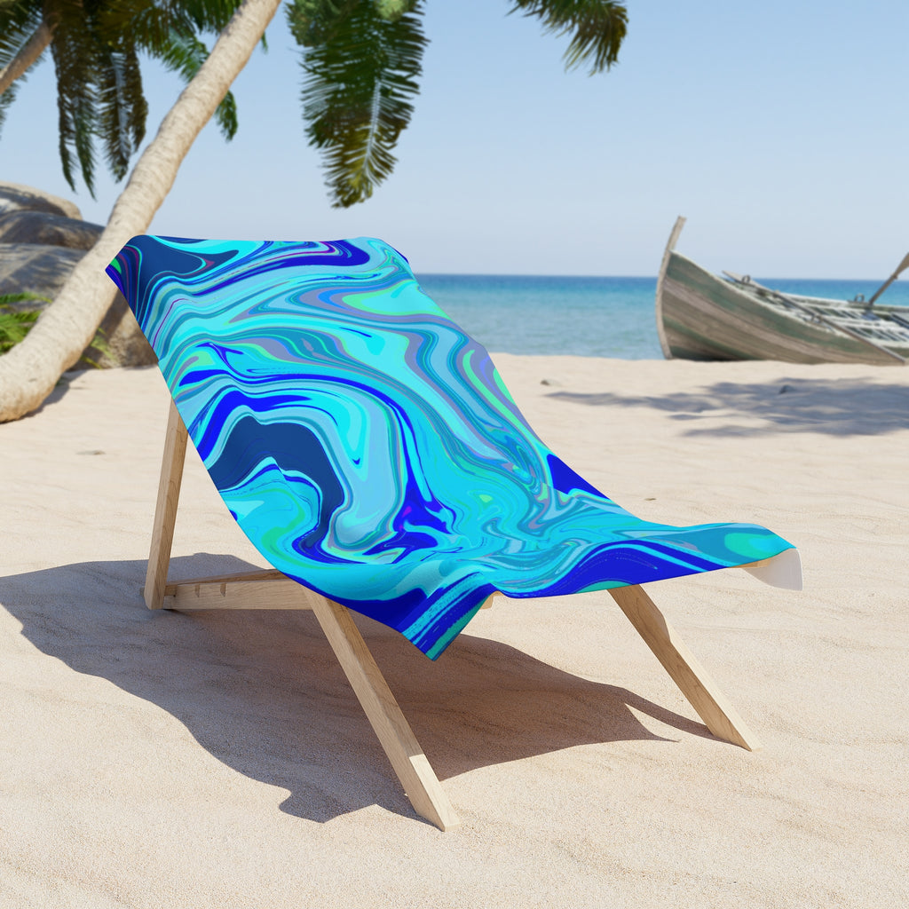 Blue Marble Swirl Beach Towel | Ocean Wave Abstract