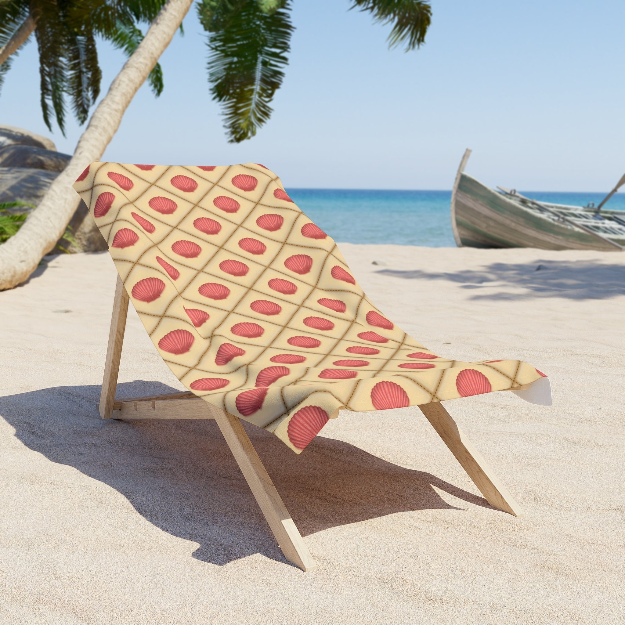 Pink Seashell Pattern Beach Towel — Vintage Geometric Summer Towel