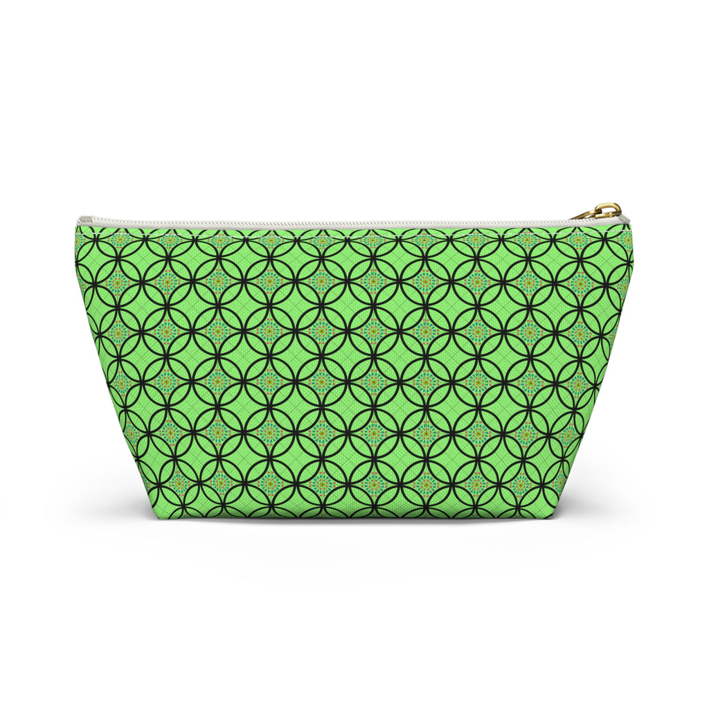 Green Geometric Accessory Pouch — T‑Bottom Makeup Bag