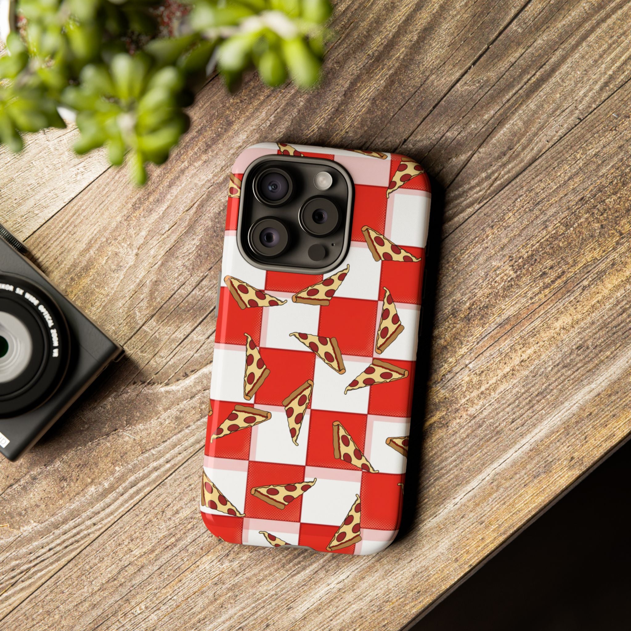 Pizza Pattern Phone Case — Red Picnic Table Pepperoni Design