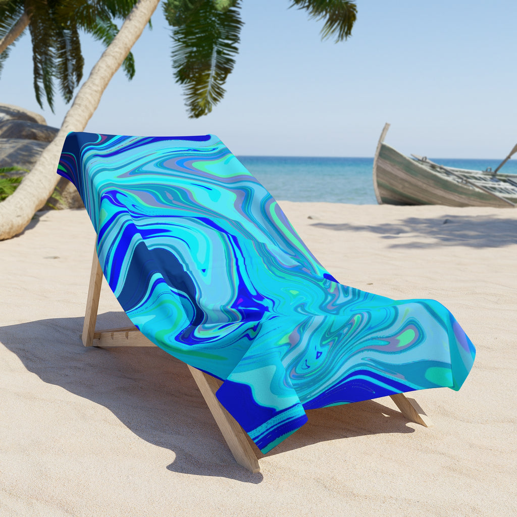 Blue Marble Swirl Beach Towel | Ocean Wave Abstract