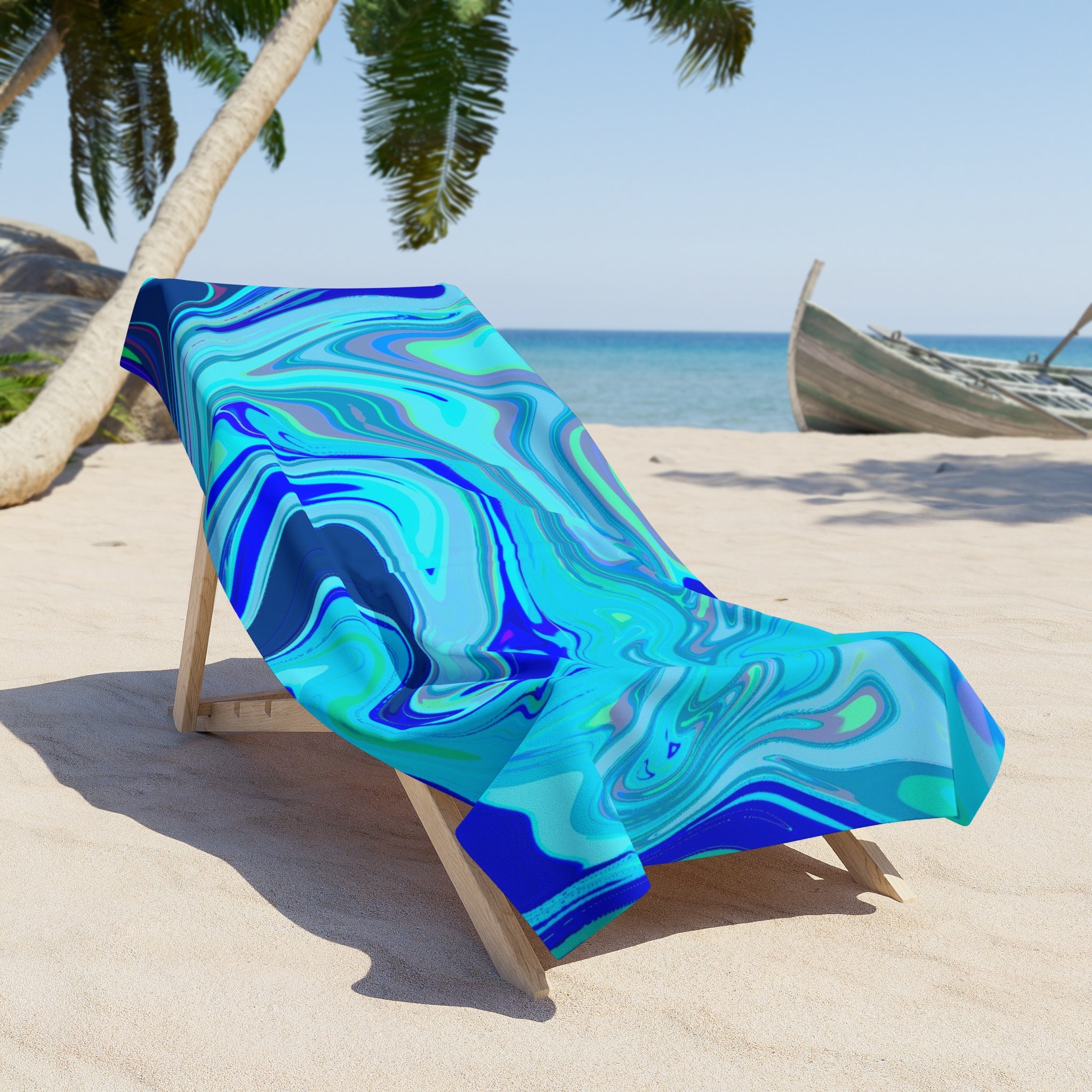 Blue Marble Swirl Beach Towel | Ocean Wave Abstract