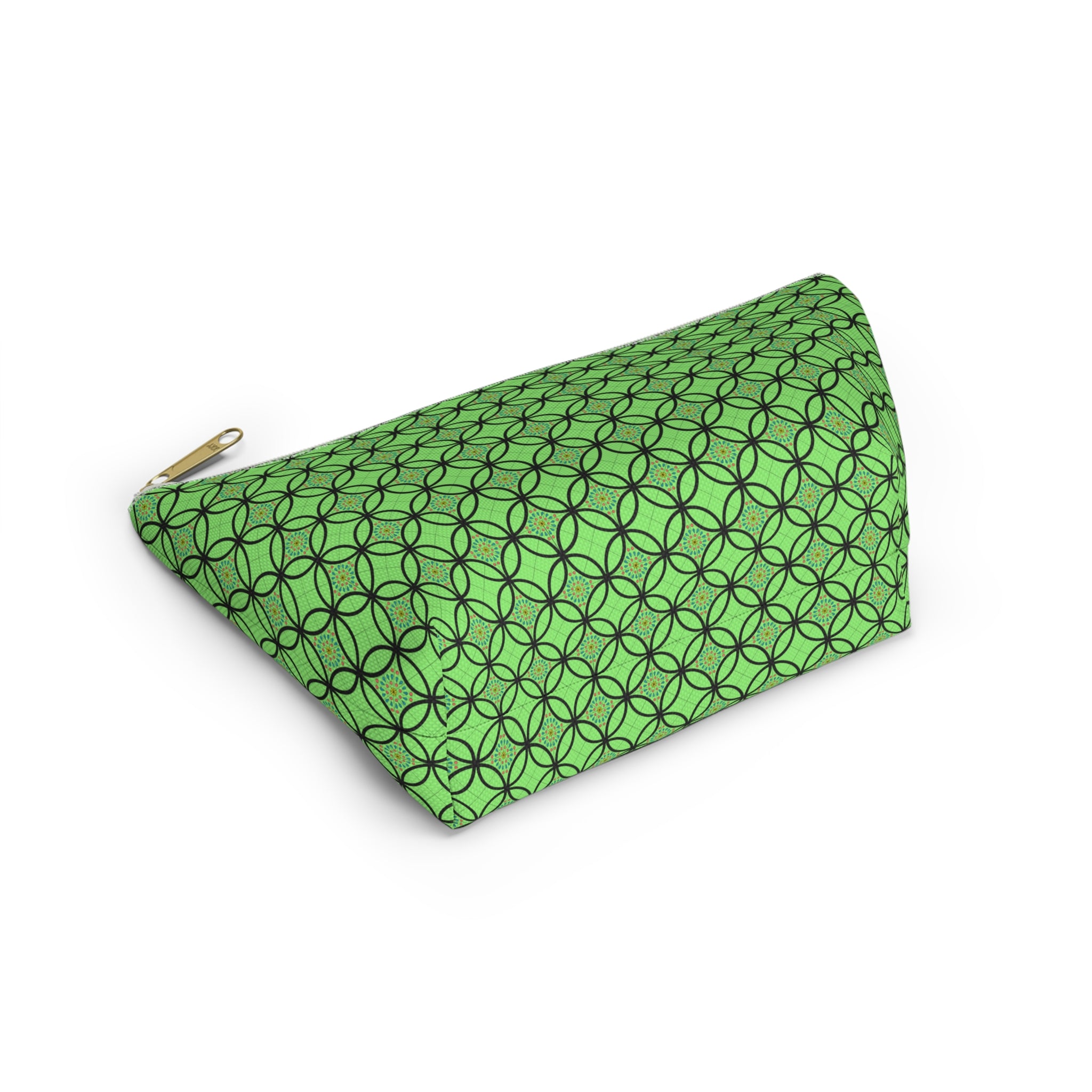Green Geometric Accessory Pouch — T‑Bottom Makeup Bag