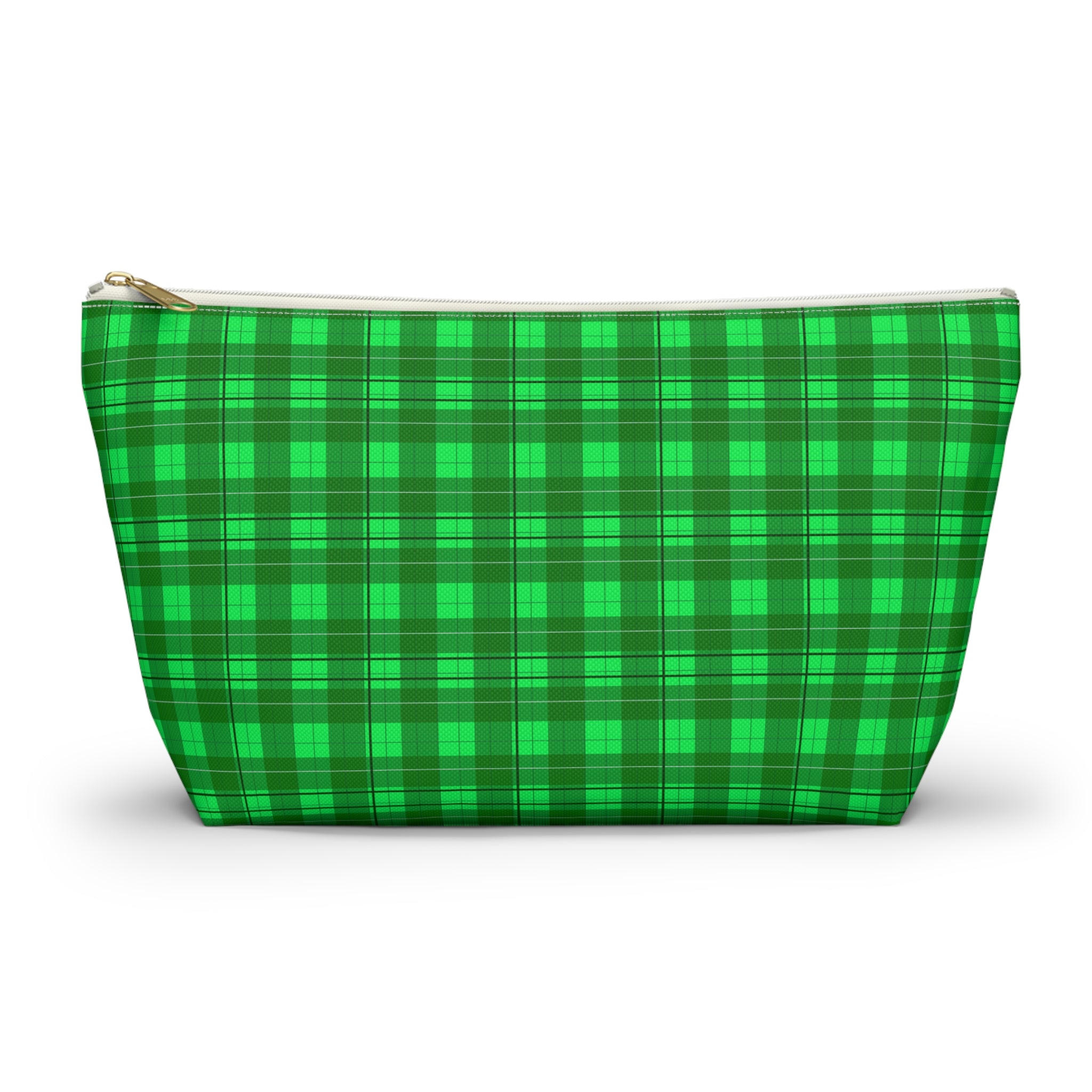 Green Plaid Accessory Pouch — T‑Bottom Travel Cosmetic Bag