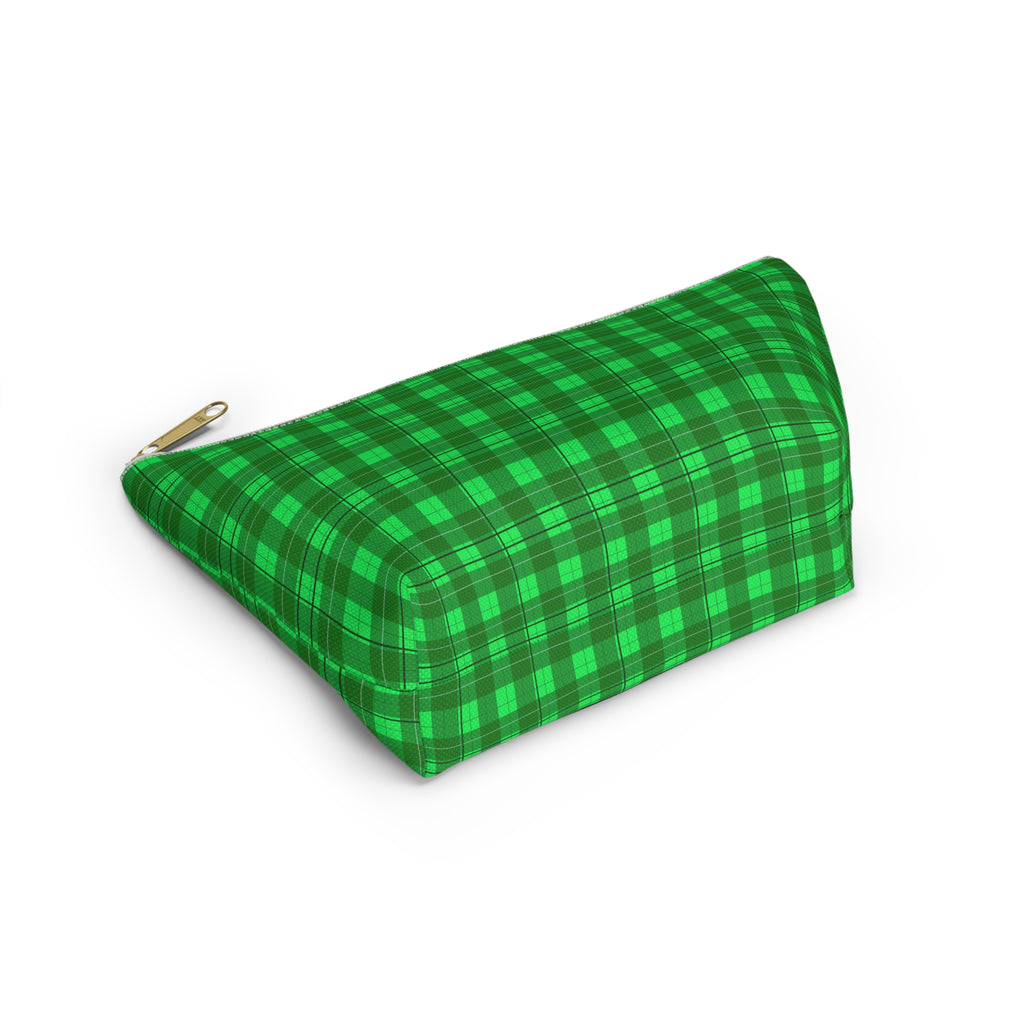 Green Plaid Accessory Pouch — T‑Bottom Travel Cosmetic Bag
