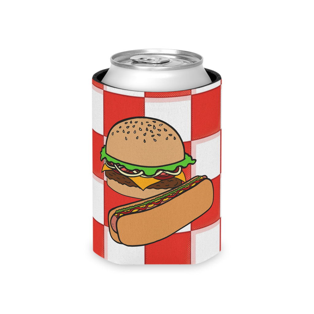 Fourth of July Picnic Can Cooler – "Happy Fourth of July" Beer Can Coozie with Burgers & Hot Dogs