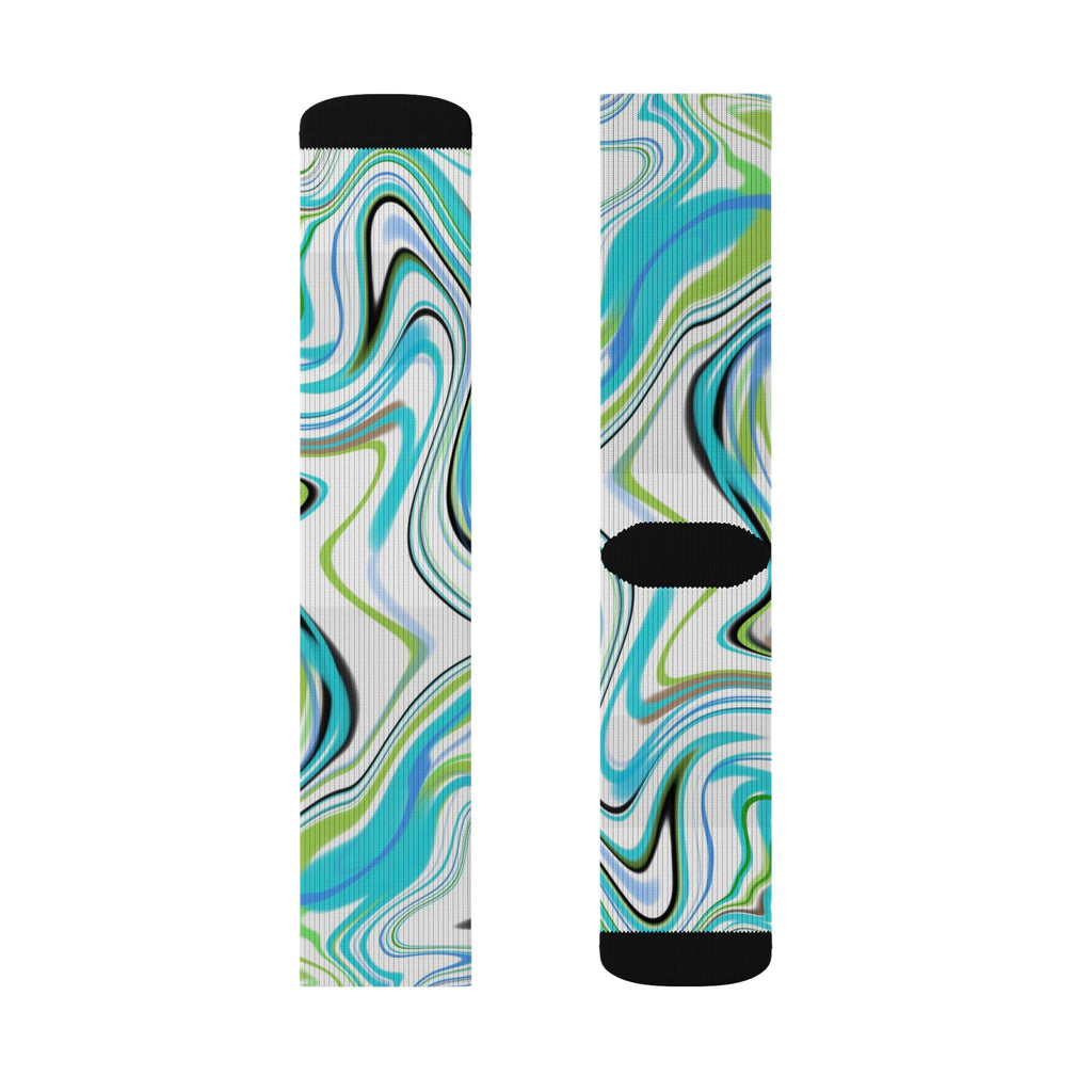Aqua Marble Sublimation Socks — Swirl Pattern Crew Socks