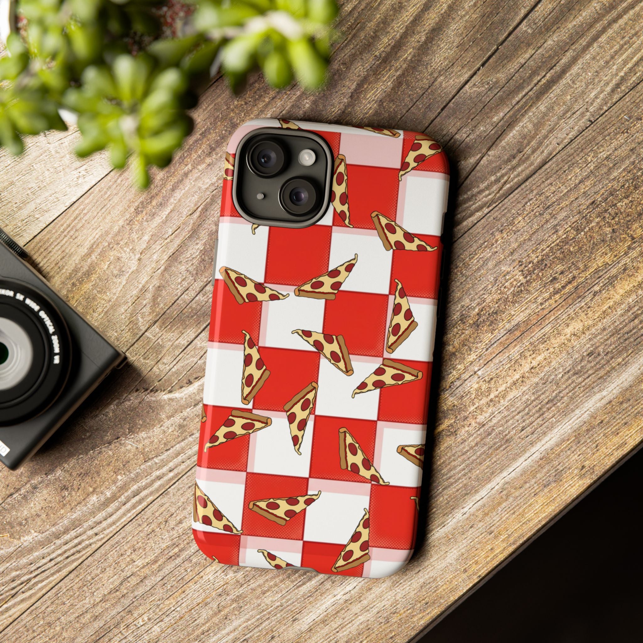 Pizza Pattern Phone Case — Red Picnic Table Pepperoni Design