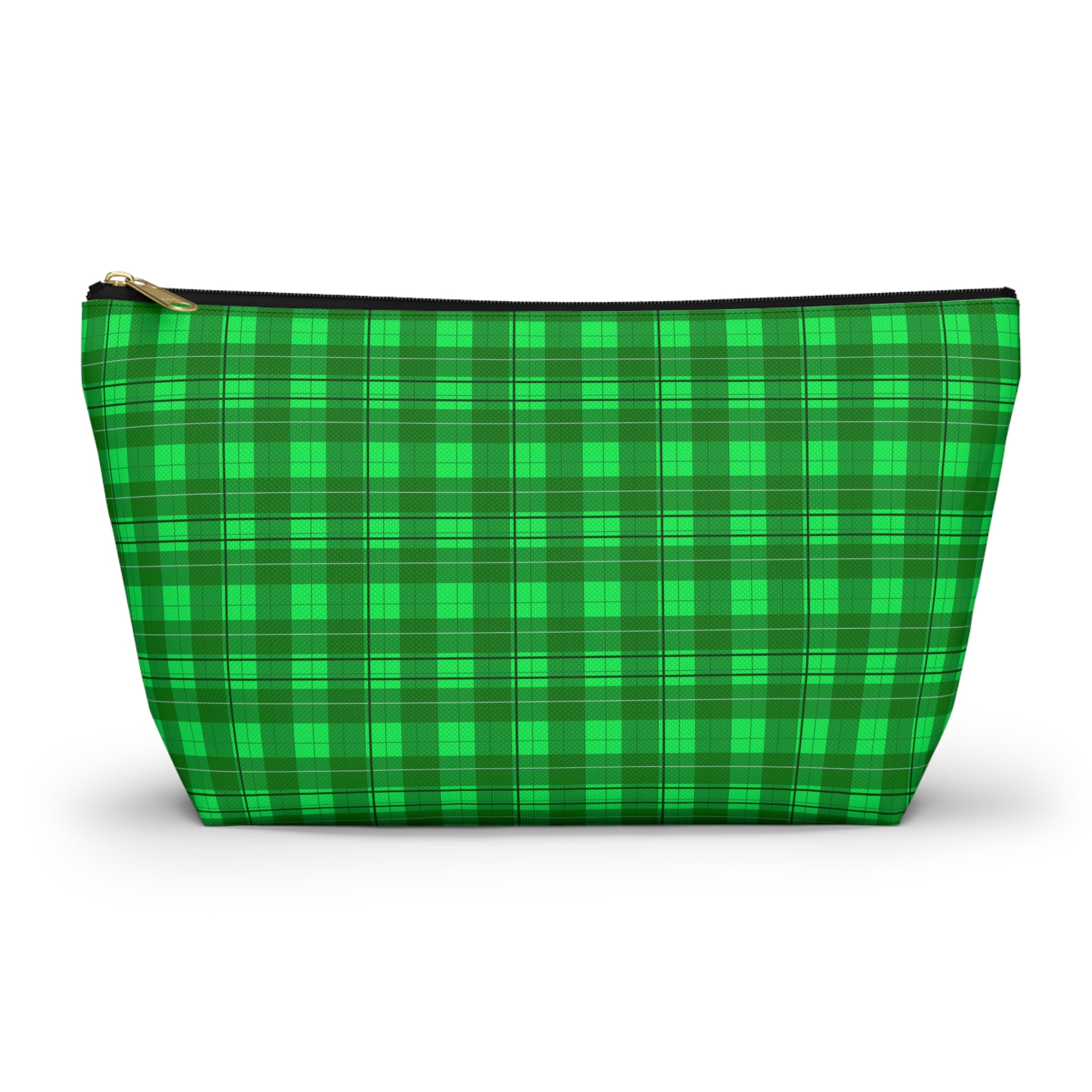 Green Plaid Accessory Pouch — T‑Bottom Travel Cosmetic Bag
