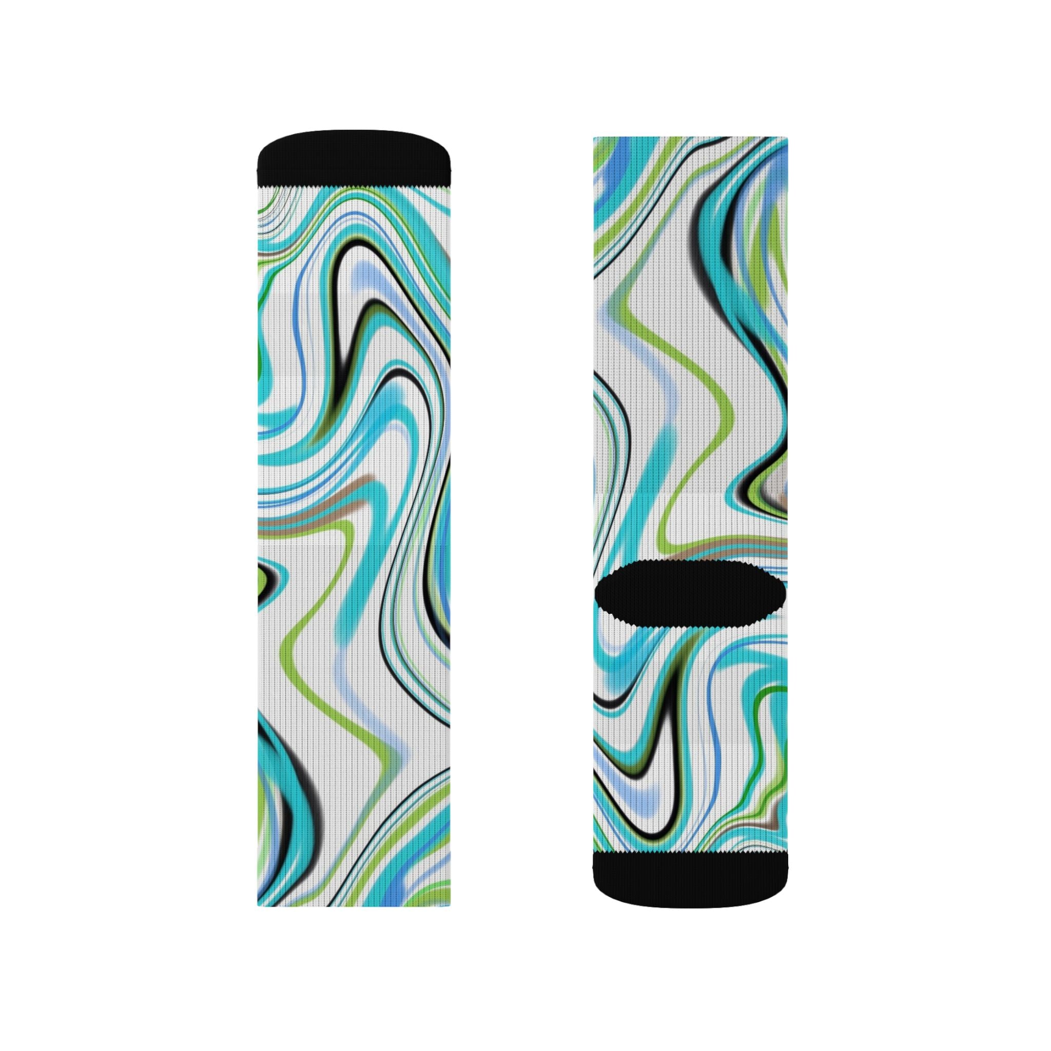 Aqua Marble Sublimation Socks — Swirl Pattern Crew Socks