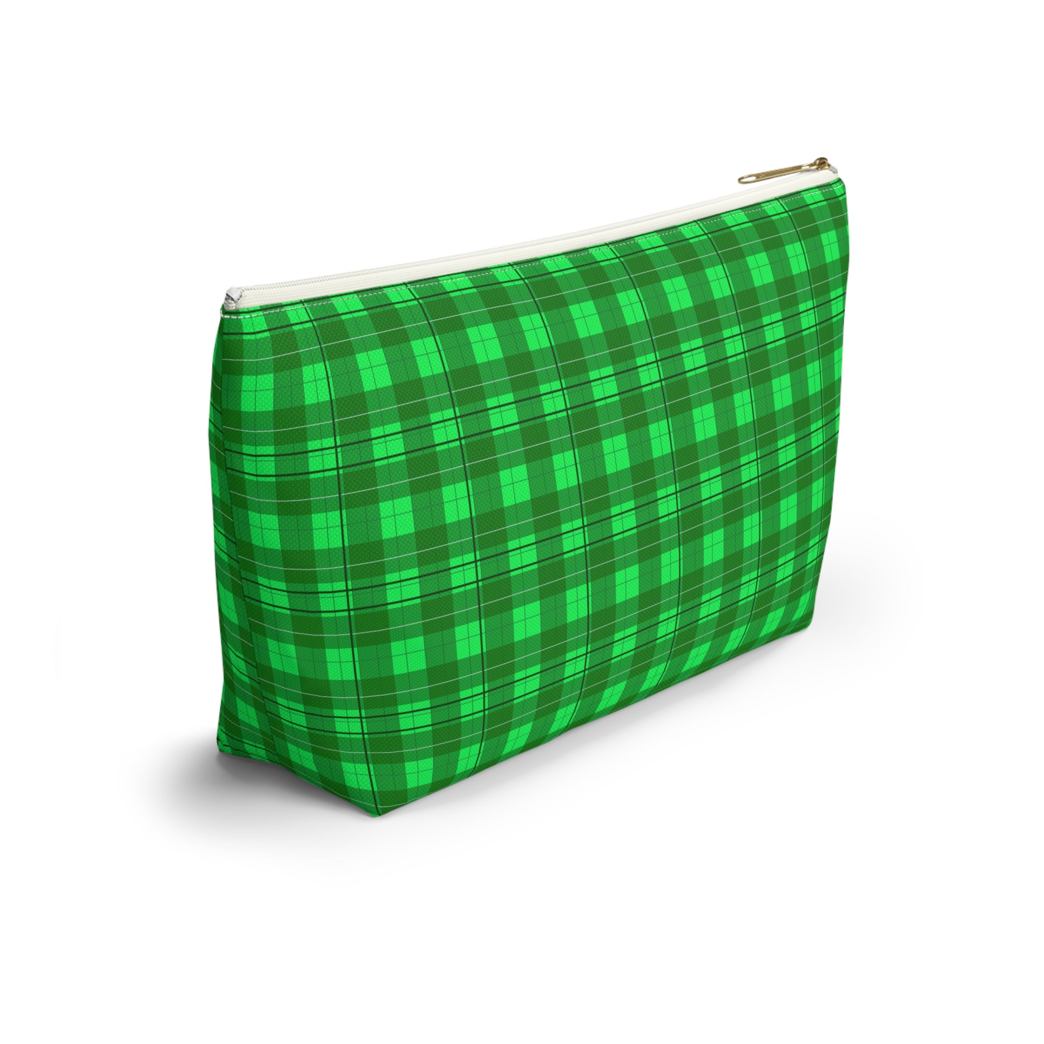 Green Plaid Accessory Pouch — T‑Bottom Travel Cosmetic Bag