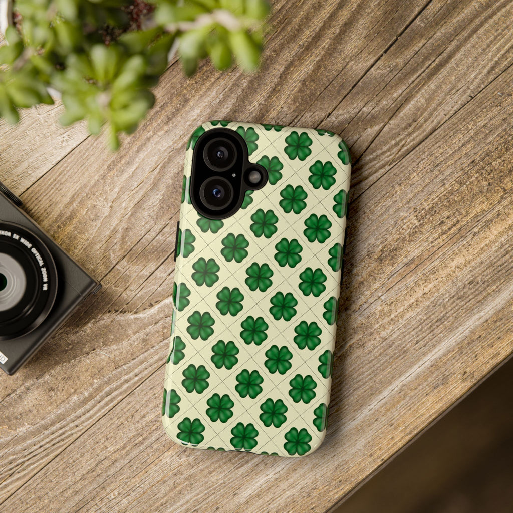 St. Patrick’s Shamrock Tough Phone Case — Green Clover Pattern