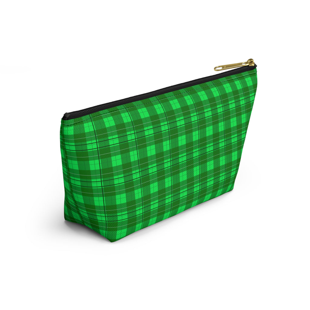 Green Plaid Accessory Pouch — T‑Bottom Travel Cosmetic Bag