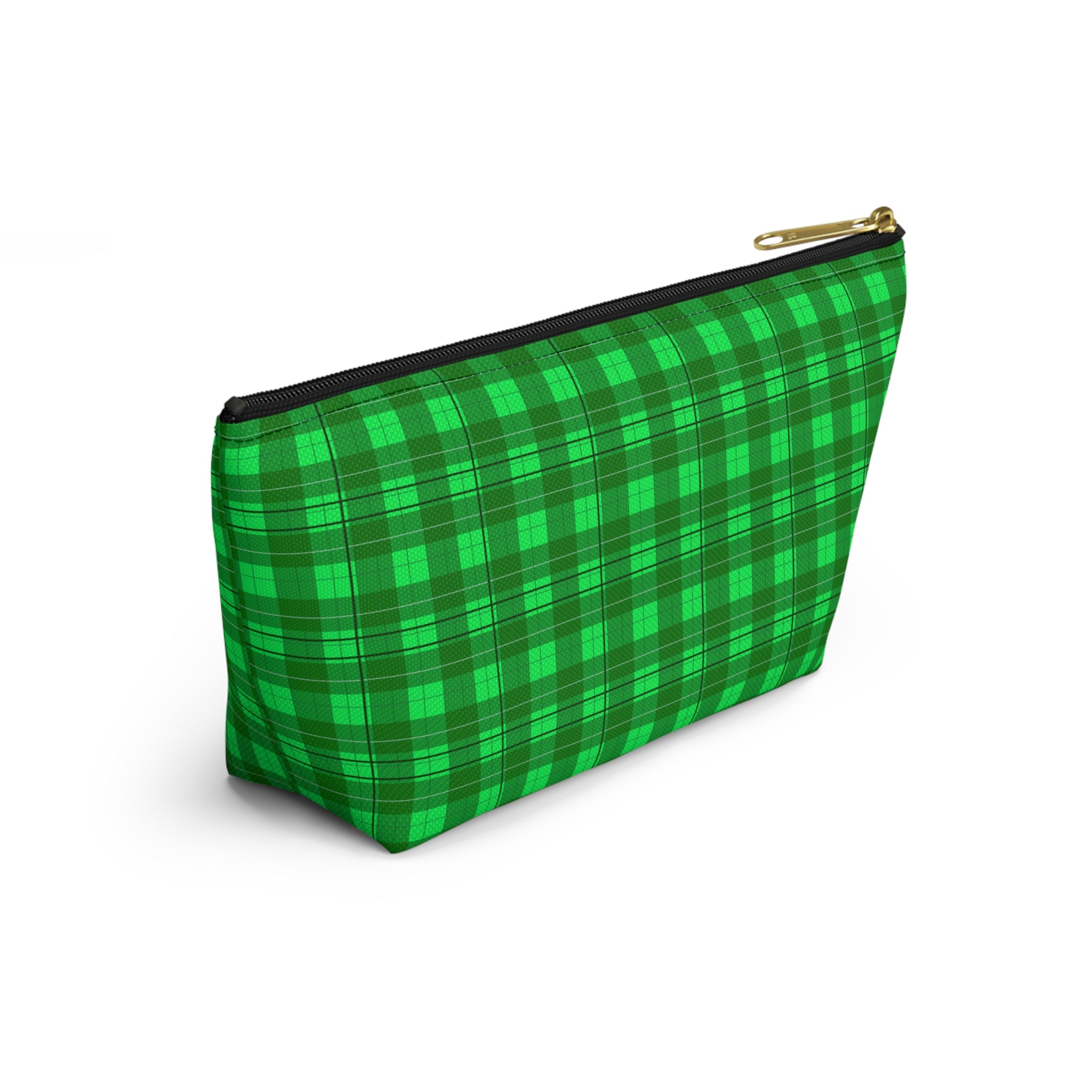 Green Plaid Accessory Pouch — T‑Bottom Travel Cosmetic Bag