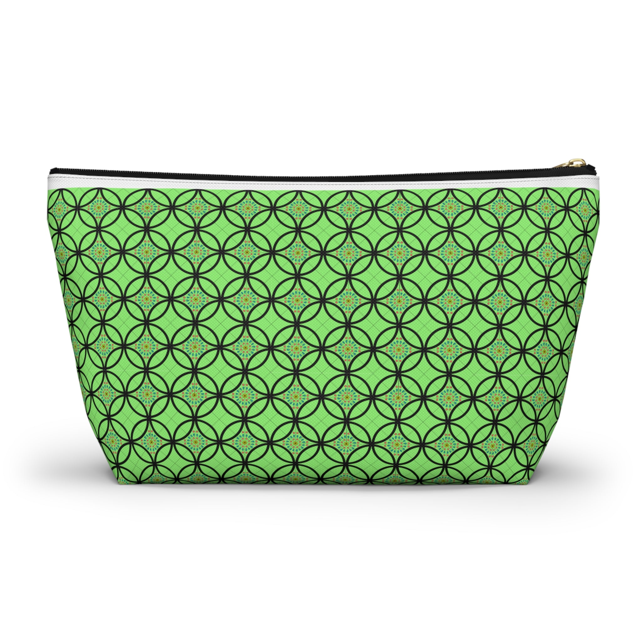 Green Geometric Accessory Pouch — T‑Bottom Makeup Bag