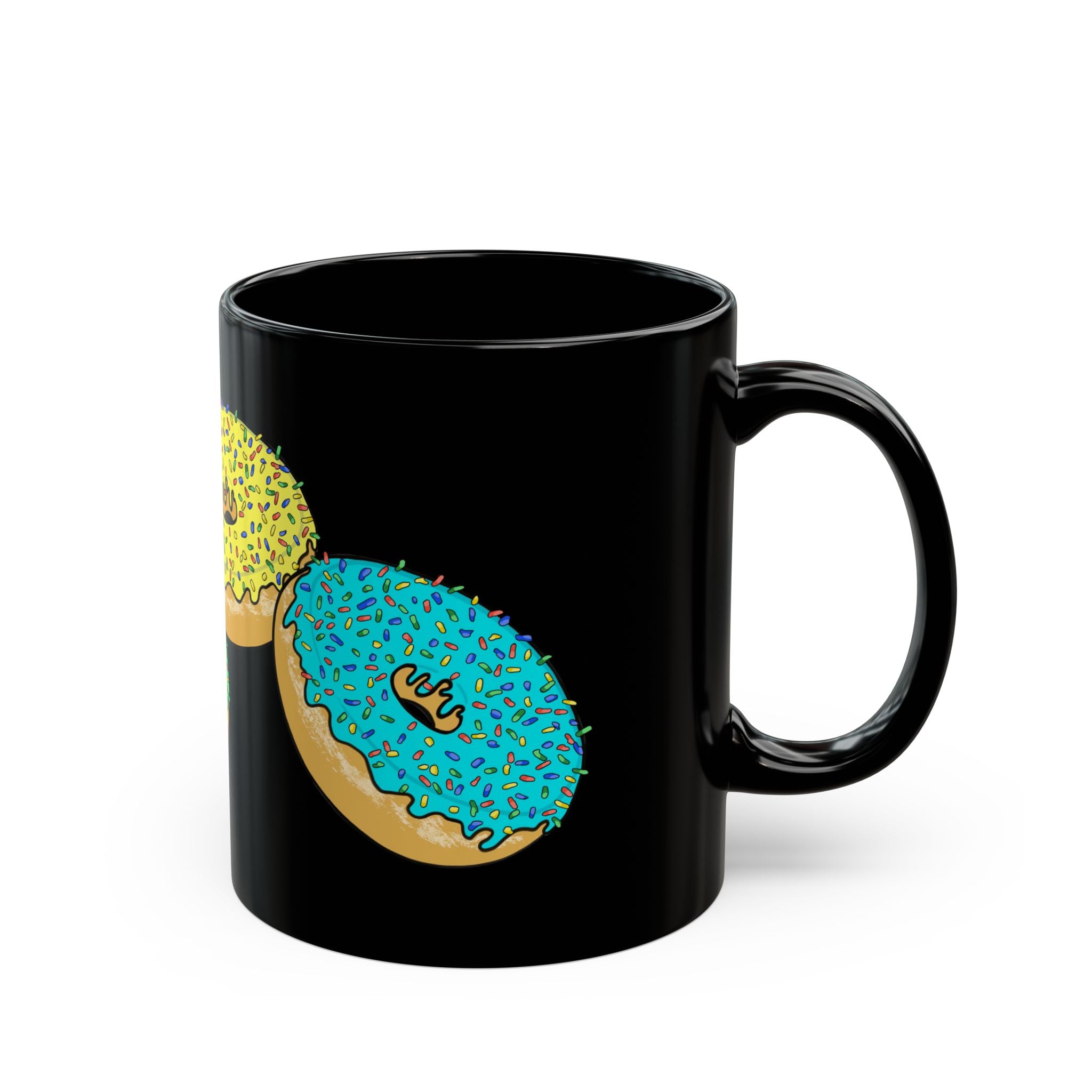 Colorful Sprinkled Donuts Black Mug | Ceramic Coffee Cup