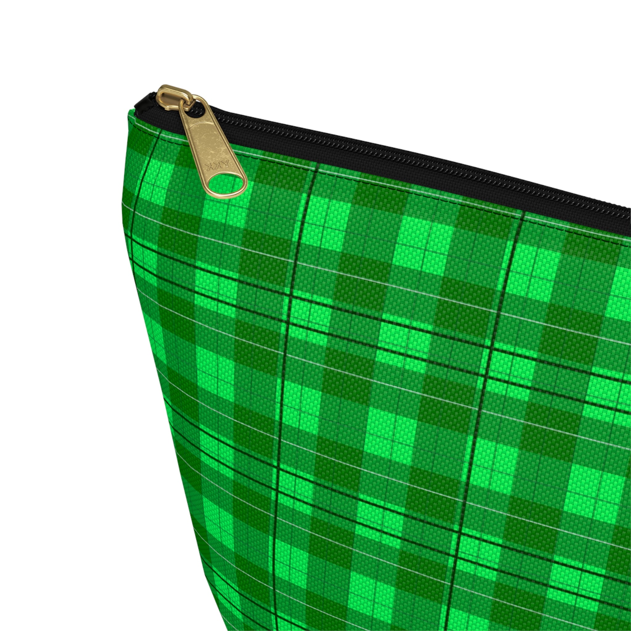 Green Plaid Accessory Pouch — T‑Bottom Travel Cosmetic Bag