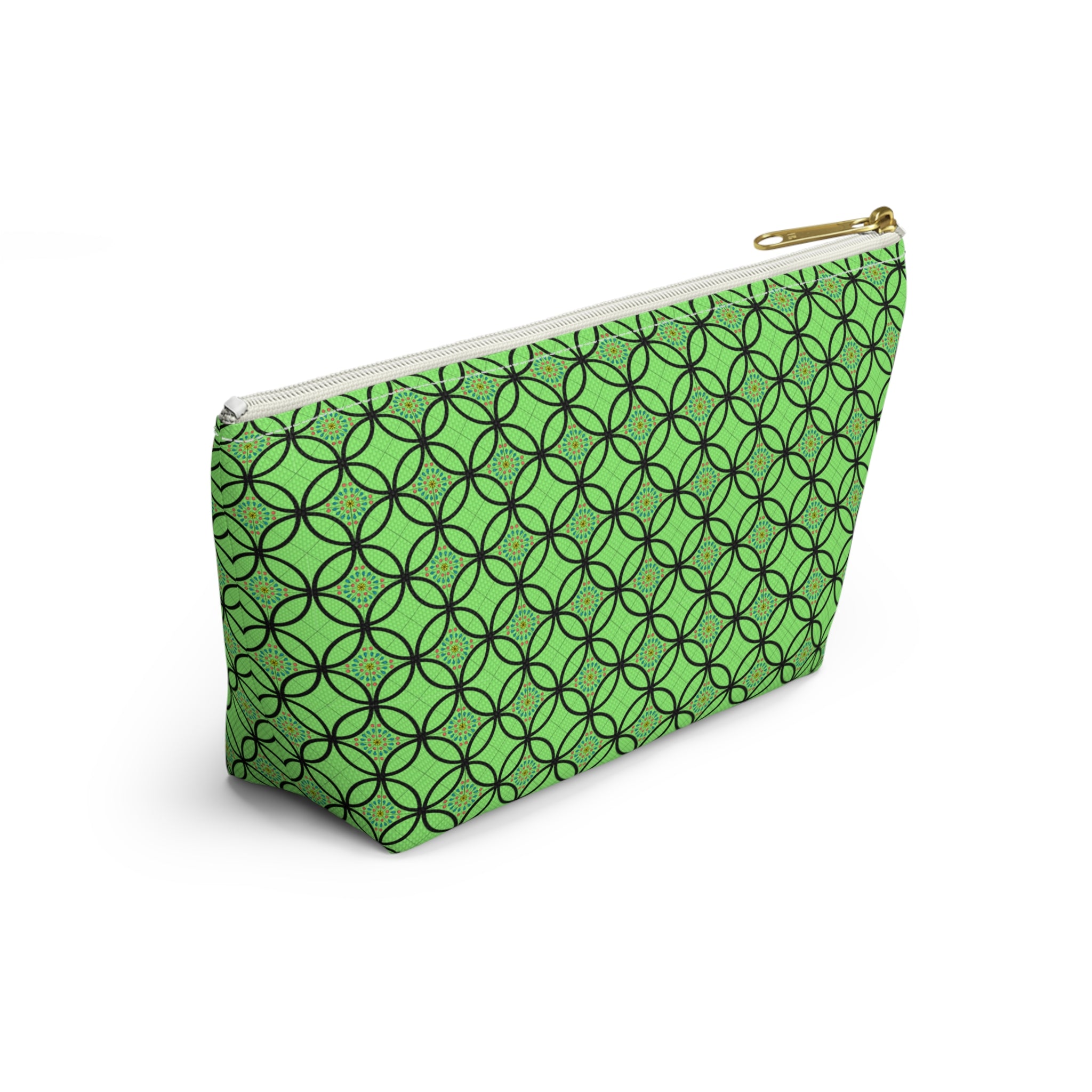 Green Geometric Accessory Pouch — T‑Bottom Makeup Bag