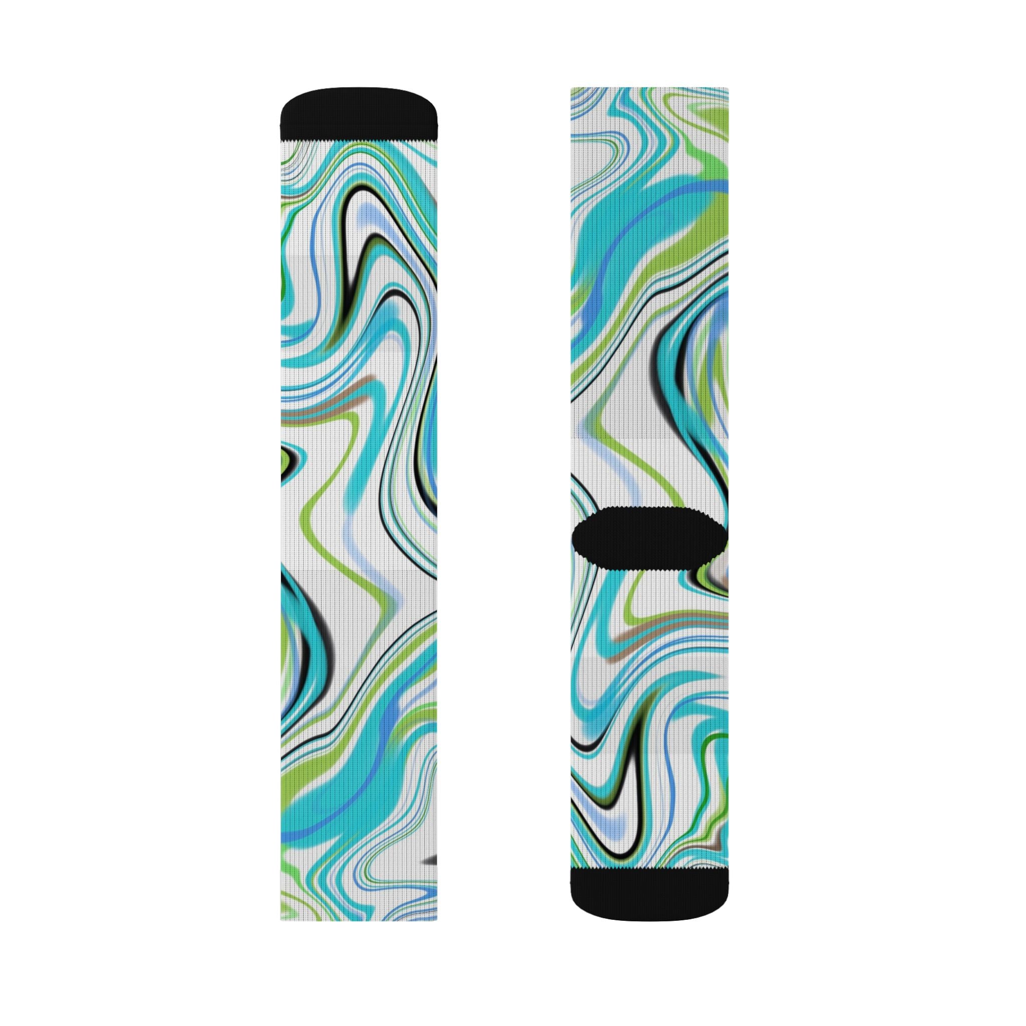 Aqua Marble Sublimation Socks — Swirl Pattern Crew Socks