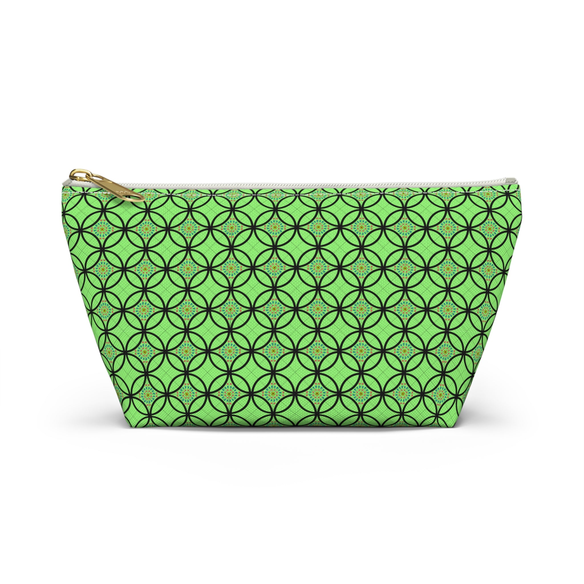 Green Geometric Accessory Pouch — T‑Bottom Makeup Bag