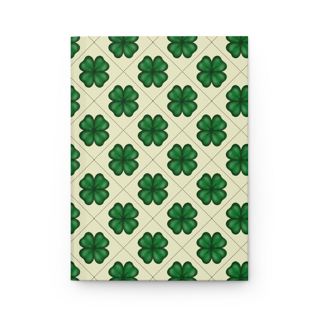 Four-Leaf Clover Pattern Hardcover Journal — St. Patrick’s Day Lucky Shamrock Notebook