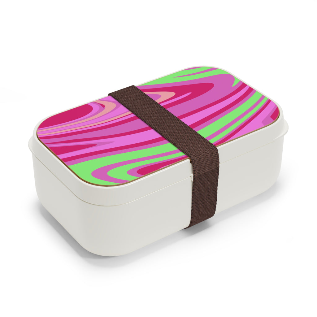 Colorful Swirl Bento Lunch Box – Pink & Lime Retro Marble Design