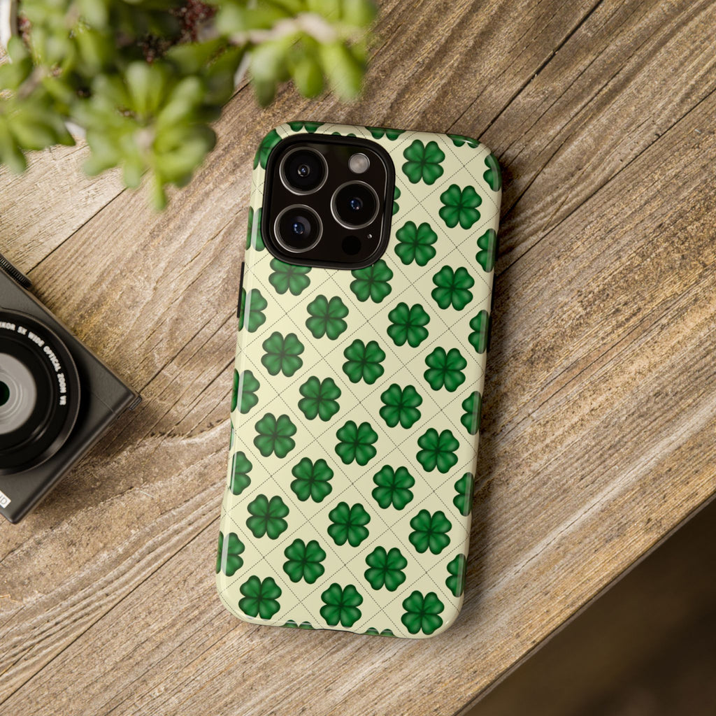 St. Patrick’s Shamrock Tough Phone Case — Green Clover Pattern