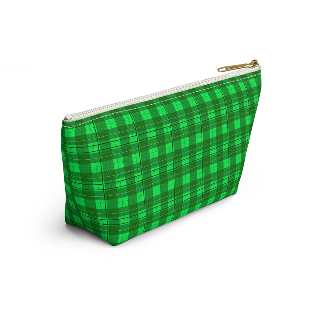 Green Plaid Accessory Pouch — T‑Bottom Travel Cosmetic Bag