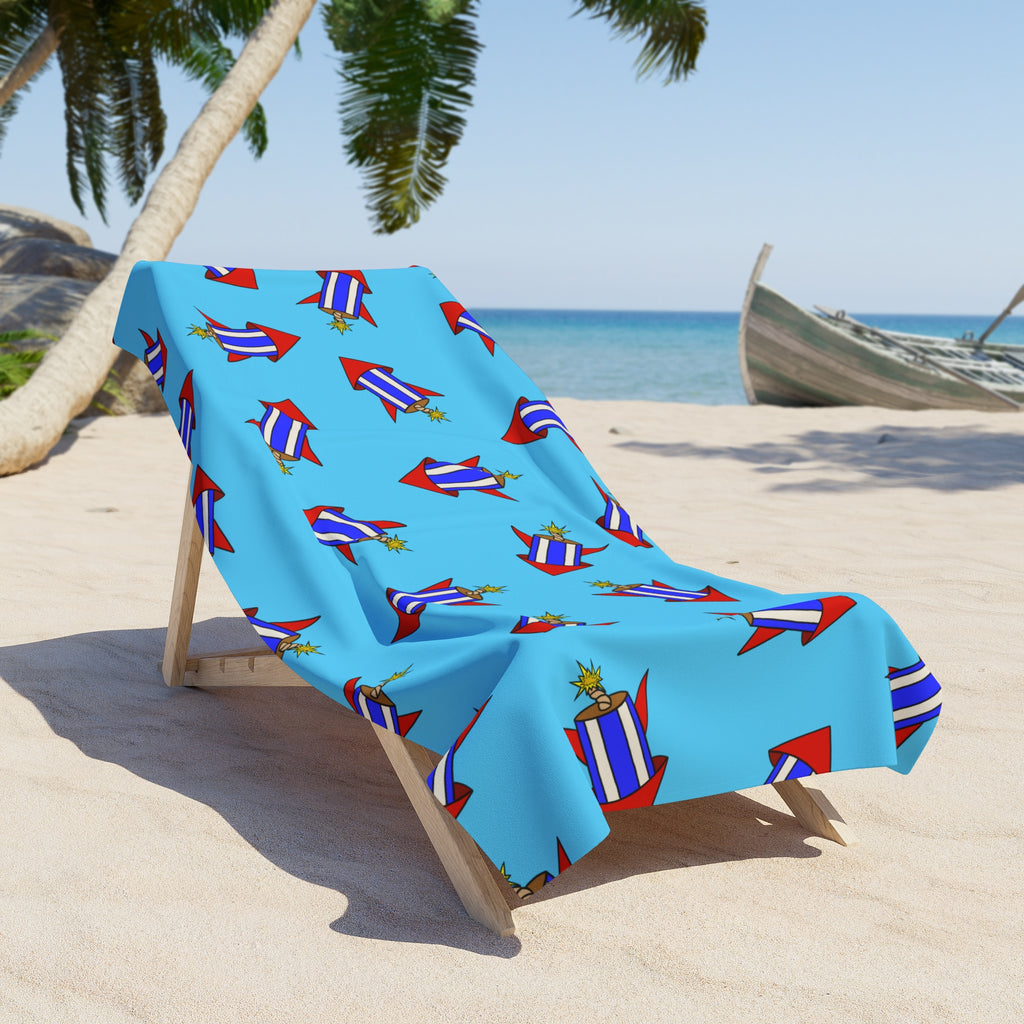 Fourth of July Firework Rocket Pattern Beach Towel