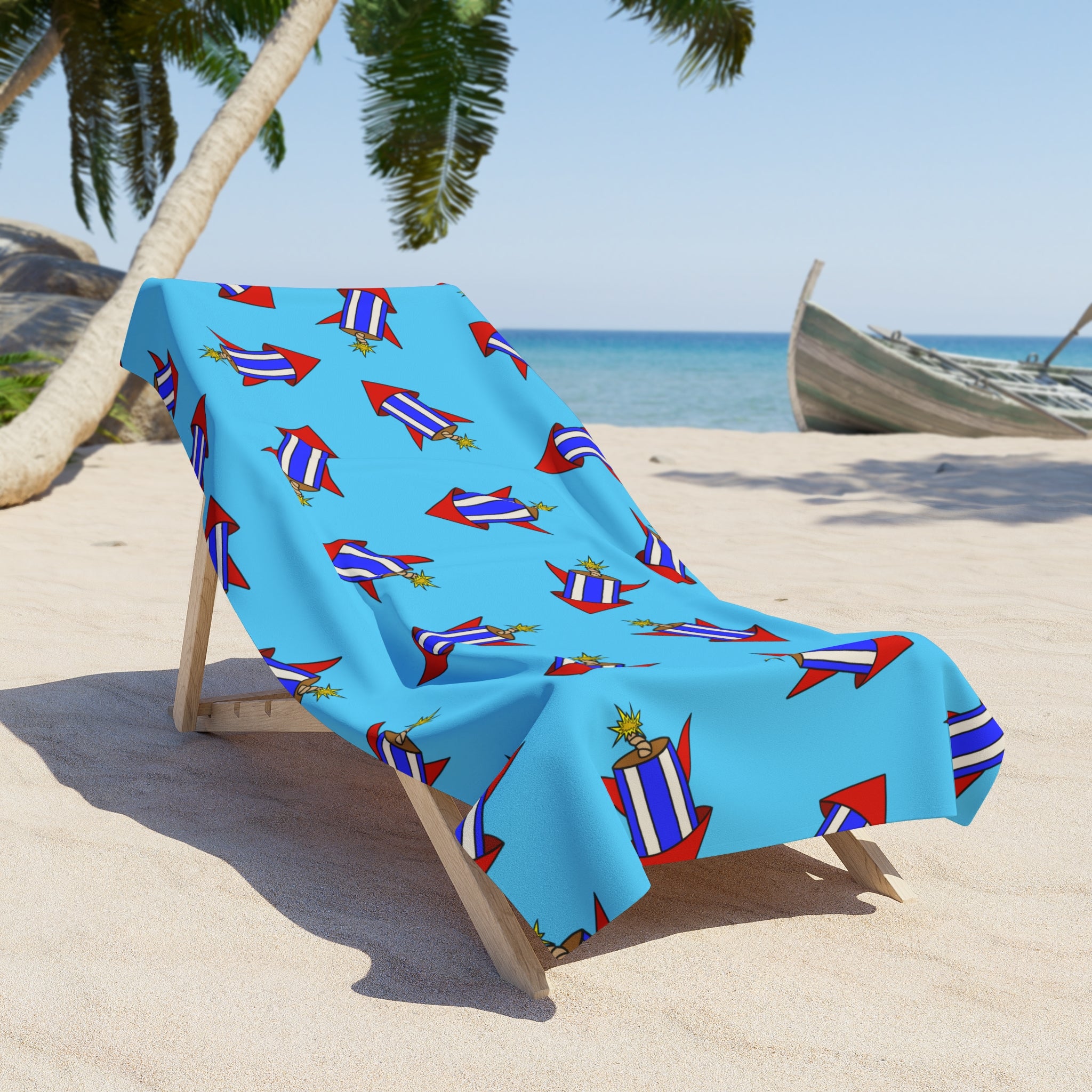 Fourth of July Firework Rocket Pattern Beach Towel