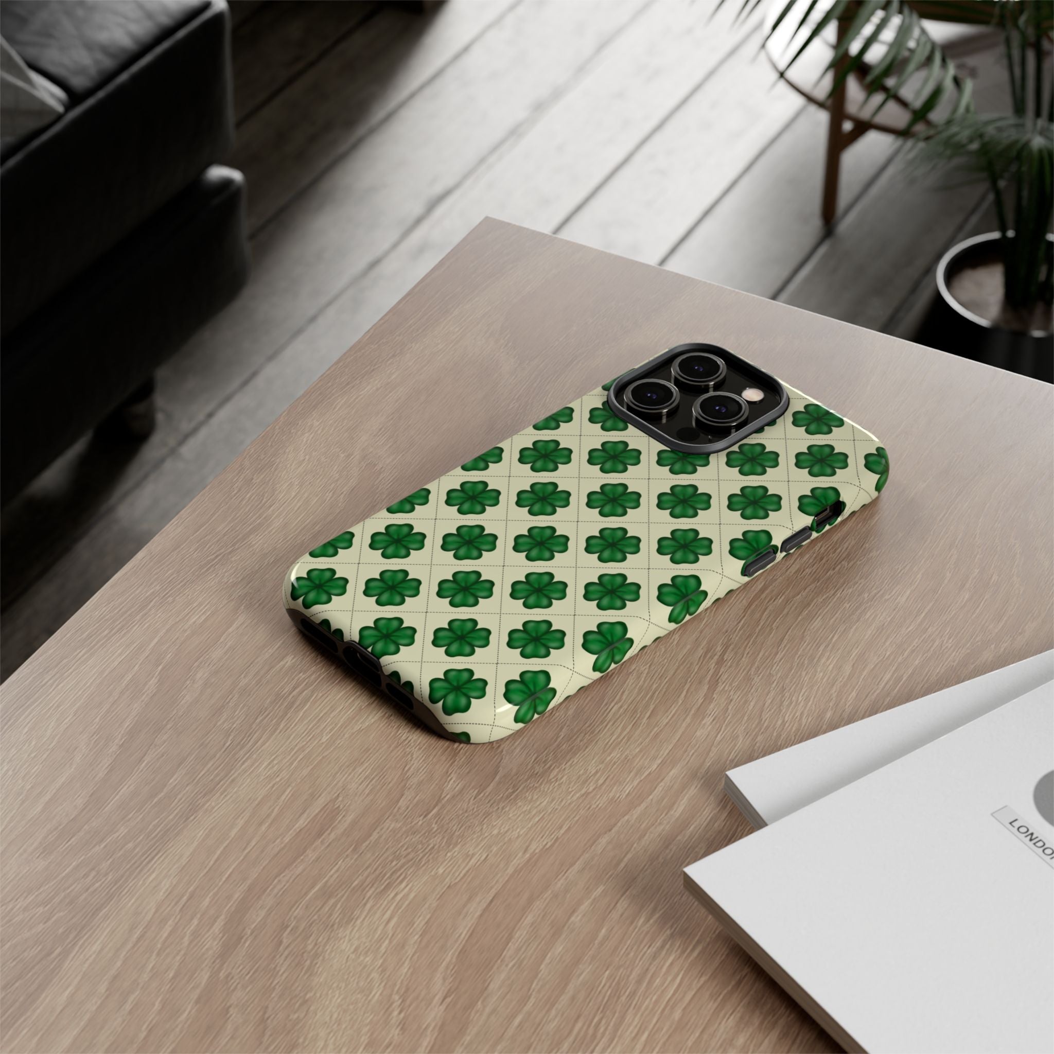 St. Patrick’s Shamrock Tough Phone Case — Green Clover Pattern