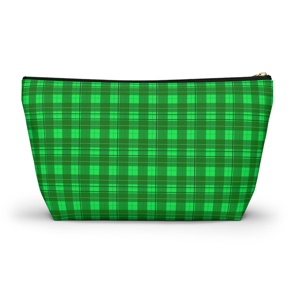 Green Plaid Accessory Pouch — T‑Bottom Travel Cosmetic Bag