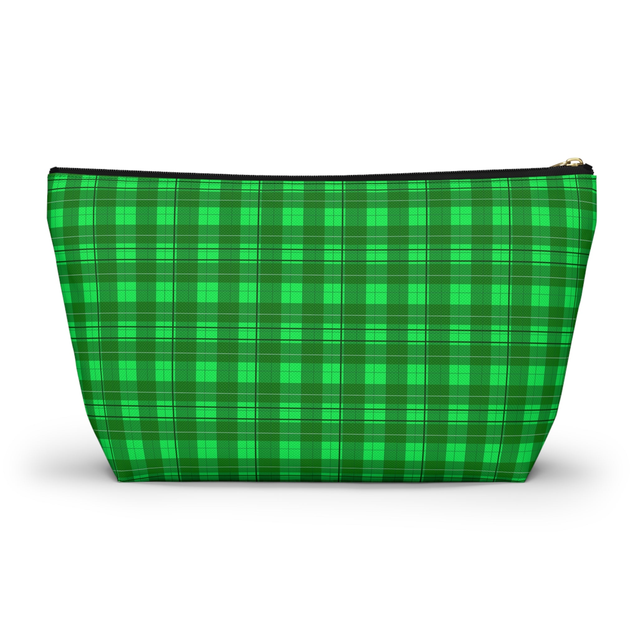 Green Plaid Accessory Pouch — T‑Bottom Travel Cosmetic Bag