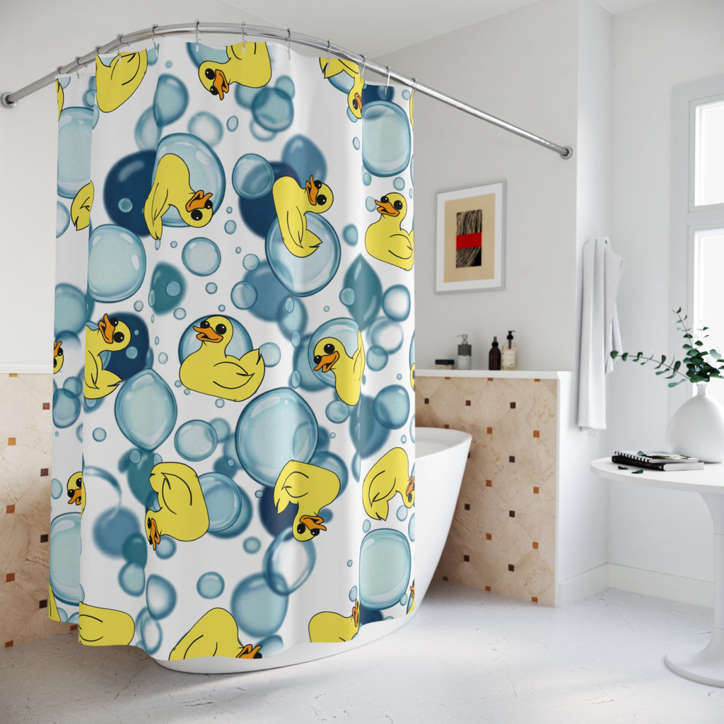 Kids Rubber Duck Shower Curtain — Bubble Bath Bathroom Decor