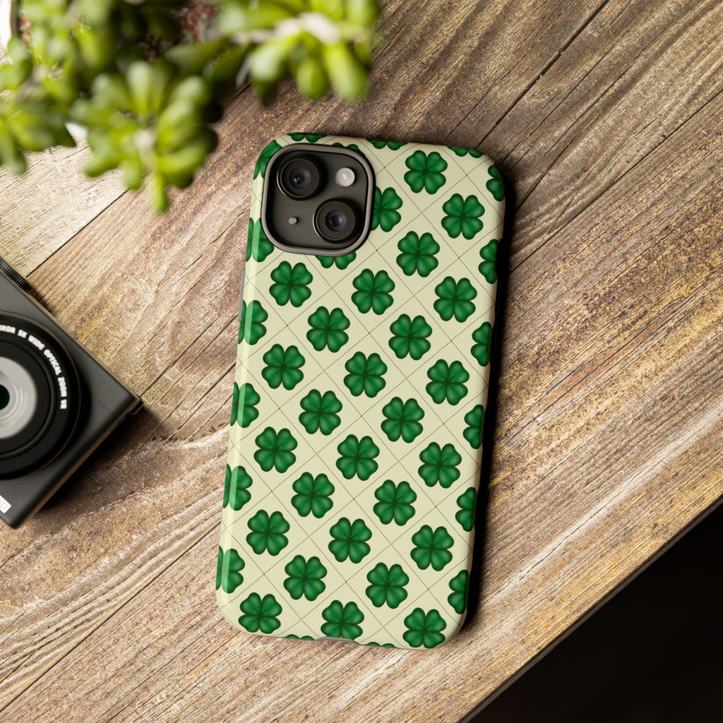 St. Patrick’s Shamrock Tough Phone Case — Green Clover Pattern