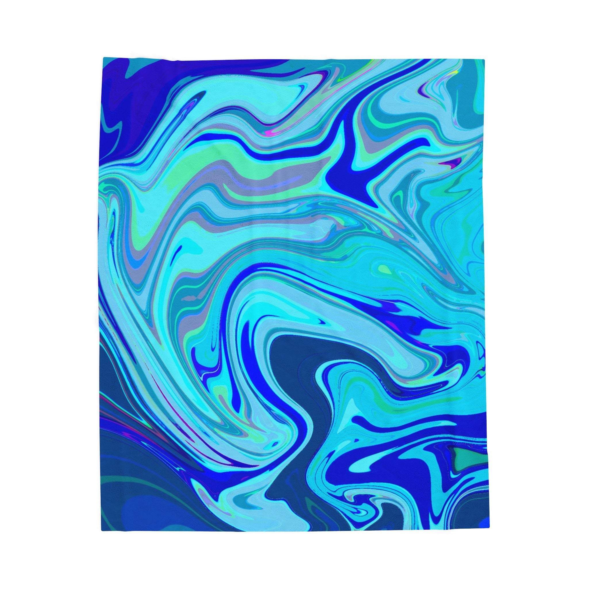 Blue Marble Swirl Velveteen Plush Blanket | Abstract Ocean Waves